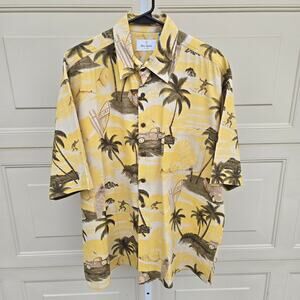 Bill Blass Silk Hawaiian Short Sleeve Button Shirt Vacation Surf Yellow sz Large